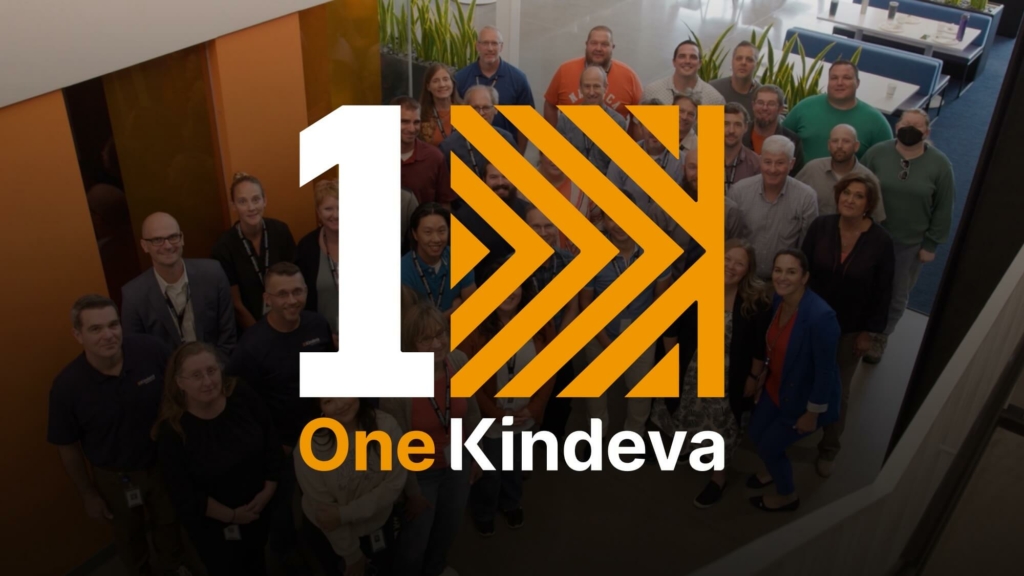Image of Kindeva team members at a team building with the text One Kindeva overlayed.